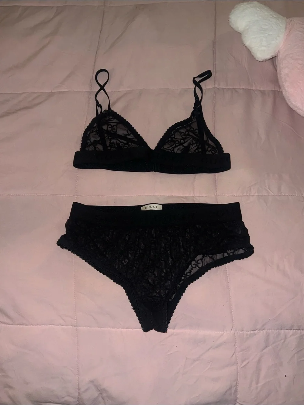 Gucci Black GG Lace Bralette and Brief Lingerie Set Authentic